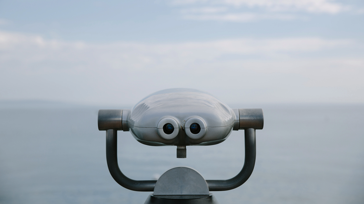 Coin‑viewing binoculars overlooking a calm ocean scene, conveying clarity of alternative investment perspectives—highlighting Apollo’s portfolio construction that seeks diversification and enhanced risk‑adjusted outcomes.